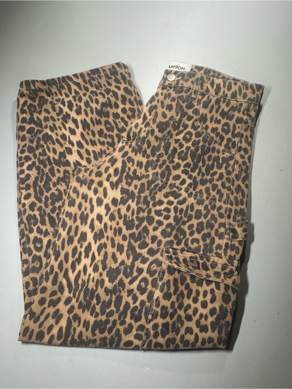 Damson Madder High Waisted Leopard Denim Cargo Pants 10